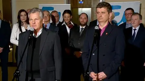 Aleksander Kwaśniewski i Janusz Palikot na konferencji Europy Plus