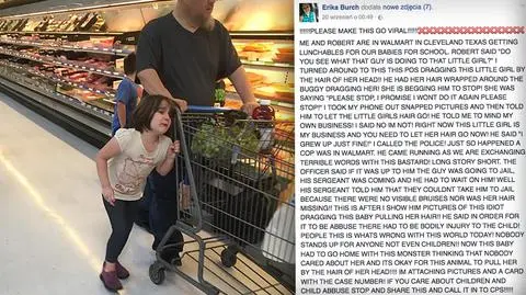 Mężczyzna ciągnie dziewczynkę za włosy