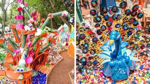 Trzy tony śmieci zamienili w kolorowy park w Meksyku