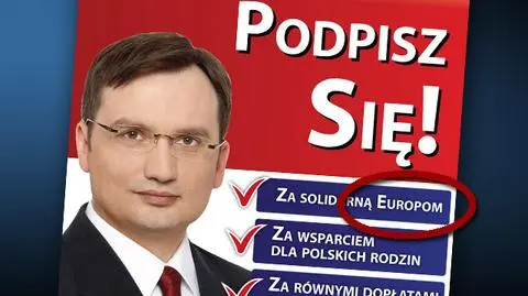 Błąd ortograficzny na plakacie SP. "Za solidarną Europom"