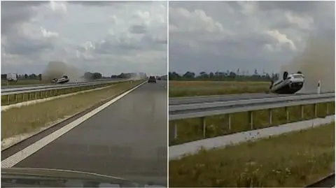 Dachowanie na drodze S7 w Kmiecinie