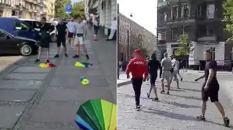 Grupa młodych mężczyzn wyżyła się na tęczowych elementach