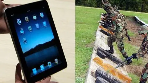 Sprzęt poborowego: karabin, bagnet i iPad