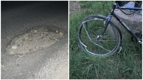 Groźny wypadek rowerzysty. 
Winna wielka dziura