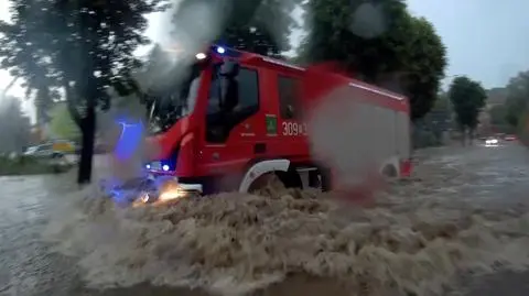 Heavy rainfall in Western Poland. Water in the streets of Gorzów Wielkopolski