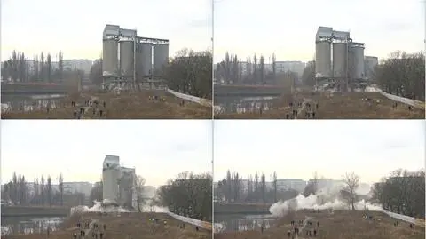 Controlled demolition of silos in Wrocław. The structures were built in the 1960s
