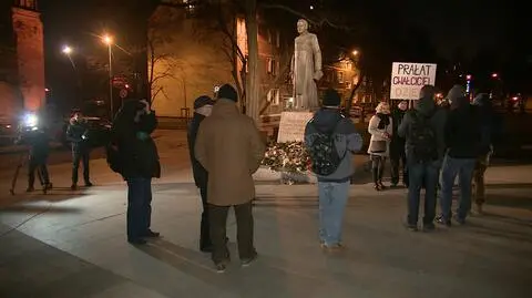 An overnight demonstration in front of the statue of the late Father Henryk Jankowski in Gdańsk
