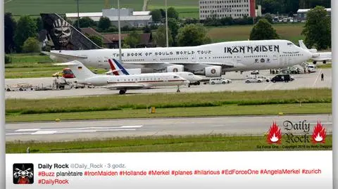 Jumbo Jet Iron Maiden. Obok samoloty Merkel i Hollande'a