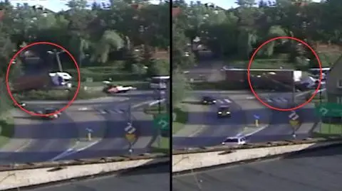 Tir przejechał przez środek ronda i uderzył w drzewo. Wybraliście wideo tygodnia