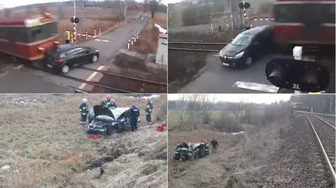 Zderzenie auta z pociągiem na rogatkach