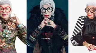 94-letnia Iris Apfel to nowa ulubienica Ameryki: w 2011 roku reklamowała kosmetyki marki MAC (w środku), a tego lata będzie twarzą marek Kate Spade (po prawej) i Alexis Bittar