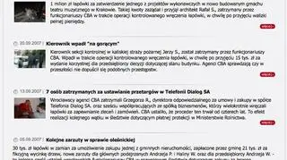 Aktualna lista informacji z września 2007 roku, zamieszczonych w archiwum aktualności na stronie CBA