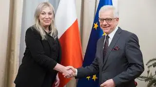 Ambasador RP w Iraku Beata Pęksa i minister spraw zagranicznych Jacek Czaputowicz