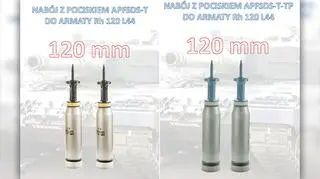 Amunicja przeciwpancerna do Leopardów 2 w folderze reklamowym Mesko. Po lewej bojowa, po prawej ćwiczebna