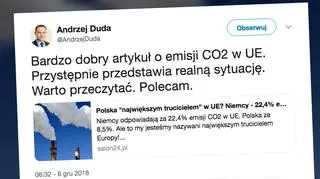 Andrzej Duda polecił na Twitterze artykuł o dwutlenku węgla