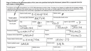 Artur Dąb Siemiątek named in the document kept in the Yad Vashem archives.