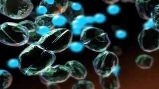 Artystyczna wizja organizmów wytwarzających gaz - na niebiesko (NASA)