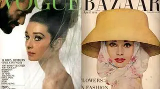 Audrey Hepburn na okładce "Vogue'a" w 1963 roku ze swoim mężem, Melem Ferrerem oraz na okładce "Harper's Bazaar" w 1956 roku