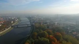 Beautiful city of Kraków covered with a huge cloud of smog