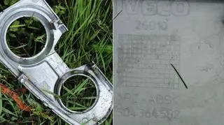 Biała ciężarówka zgubiła w miejscu wypadku osłonę reflektora