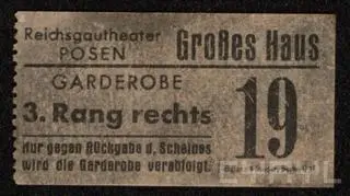 Bilet do garderoby w Reichsgautheater Posen, Großes Haus