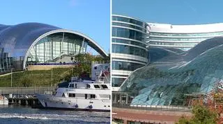Blob w Gateshead (L) i w Warszawie (fot. wikipedia, TVN24)