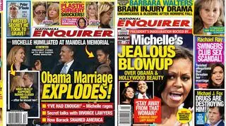 Brukowce amerykańskie - głównie "National Enquirer" i "Globe", które są najbardziej oszczercze - od lat tropią kłopoty małżeńskie Obamów
