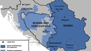 Była Jugosławia z uwzględnieniem ziem kontrolowanych przez Serbów w czasie wojny