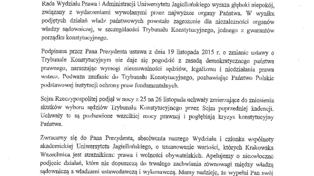 Cała treść uchwały Rady WPiA UJ