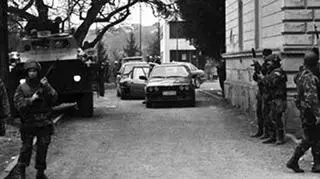 Chorwackie oddziały specjalne w Pakracu w marcu 1991 roku po błyskawicznym wyzwoleniu miasta z rąk Serbów