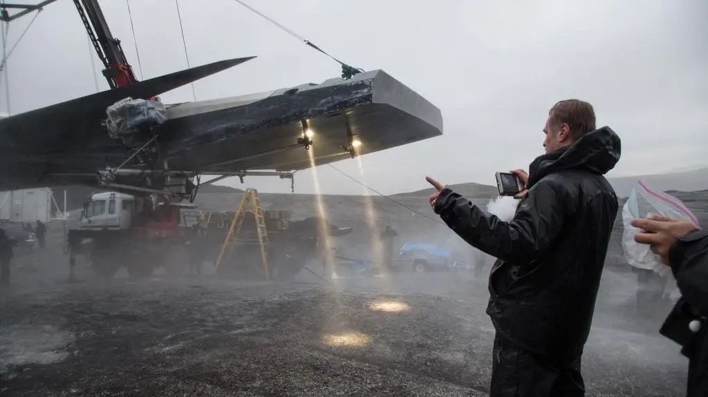 Christopher Nolan na planie filmu "Interstellar"