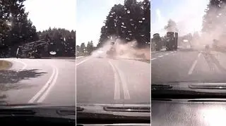 Ciężarówka z drewnem wypadła z drogi w Golance