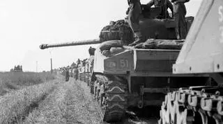 Czołgi 1 Dywizji Pancernej z oznaczeneim PL w Normandii w 1944 roku