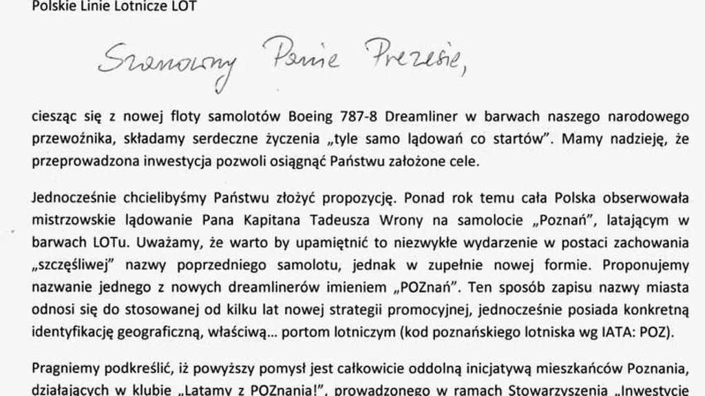 Czy samolot dostanie imię POZnań?
