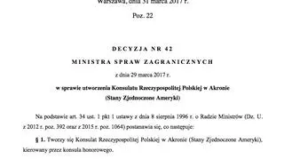 Decyzja ministra spraw zagranicznych o utworzeniu Konsulatu RP w Akronie