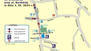 Dojazd na cmentarz przy ul. Bardzkiej 
