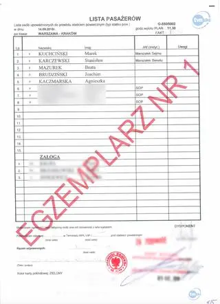 Dokument dotyczący lotu 14 września 2018 roku 