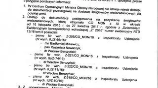 Dokument potwierdzający dostęp do dokumentacji postępowania na pozyskanie śmigłowców wielozadaniowych przez Berczyńskiego, Misiewicza i Nowaczyka