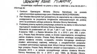 Dokument potwierdzający dostęp do dokumentacji postępowania na pozyskanie śmigłowców wielozadaniowych przez Berczyńskiego str. 1