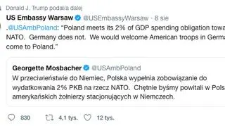 Donald Trump podał dalej wpis ambasador USA w Polsce Georgette Mosbacher