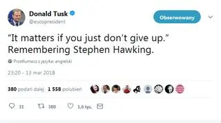 Donald Tusk o śmierci Hawkinga