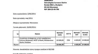Druga faktura wystawiona przez firmę doradczą byłego premiera Kazimierza Marcinkiewicza na rzecz spółki DSS