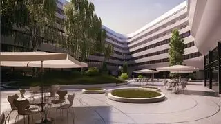 Dziedziniec nowoczesnego hotelu