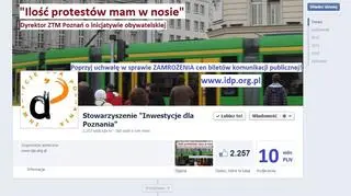 Fanpage Stowarzyszenia "Inwestycje dla Poznania" na Facebooku