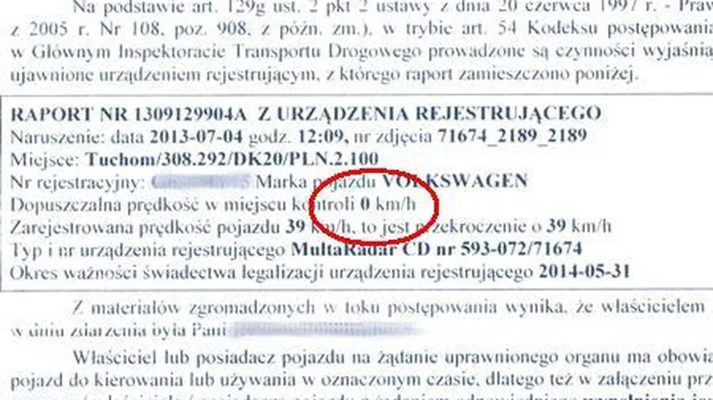 Fotoradar ustawiony na "zero"