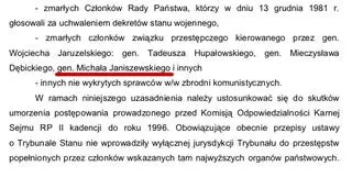 Fragment aktu oskarżenia między innymi przeciwko generałowi Wojciechowi Jaruzelskiemu z 16 kwietnia 2007 roku w sprawie wprowadzenia stanu wojennego