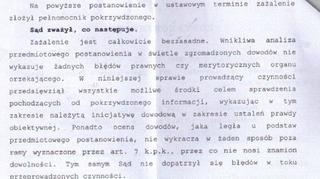 Fragment decyzji sądu
