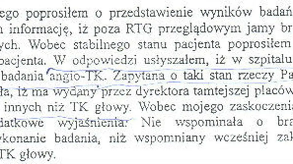 Fragment pisma, które stanowi materiał dowodowy