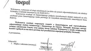 Fragment pisma, które wykonawca przesłał m.in. do prezydent Łodzi