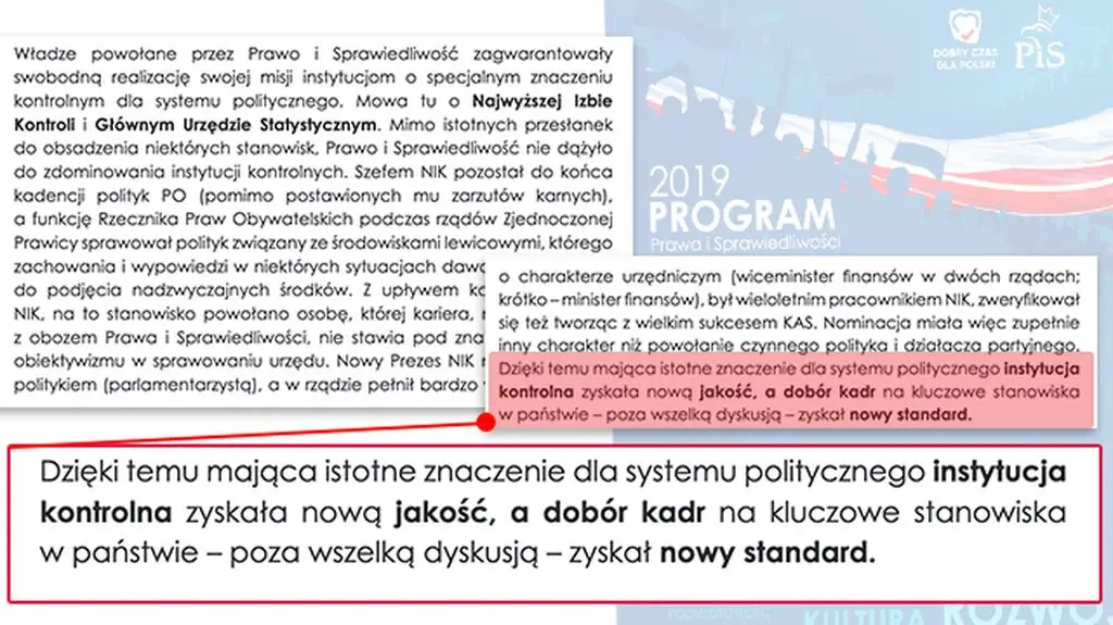 Fragment programu PiS o stanowisku szefa NIK